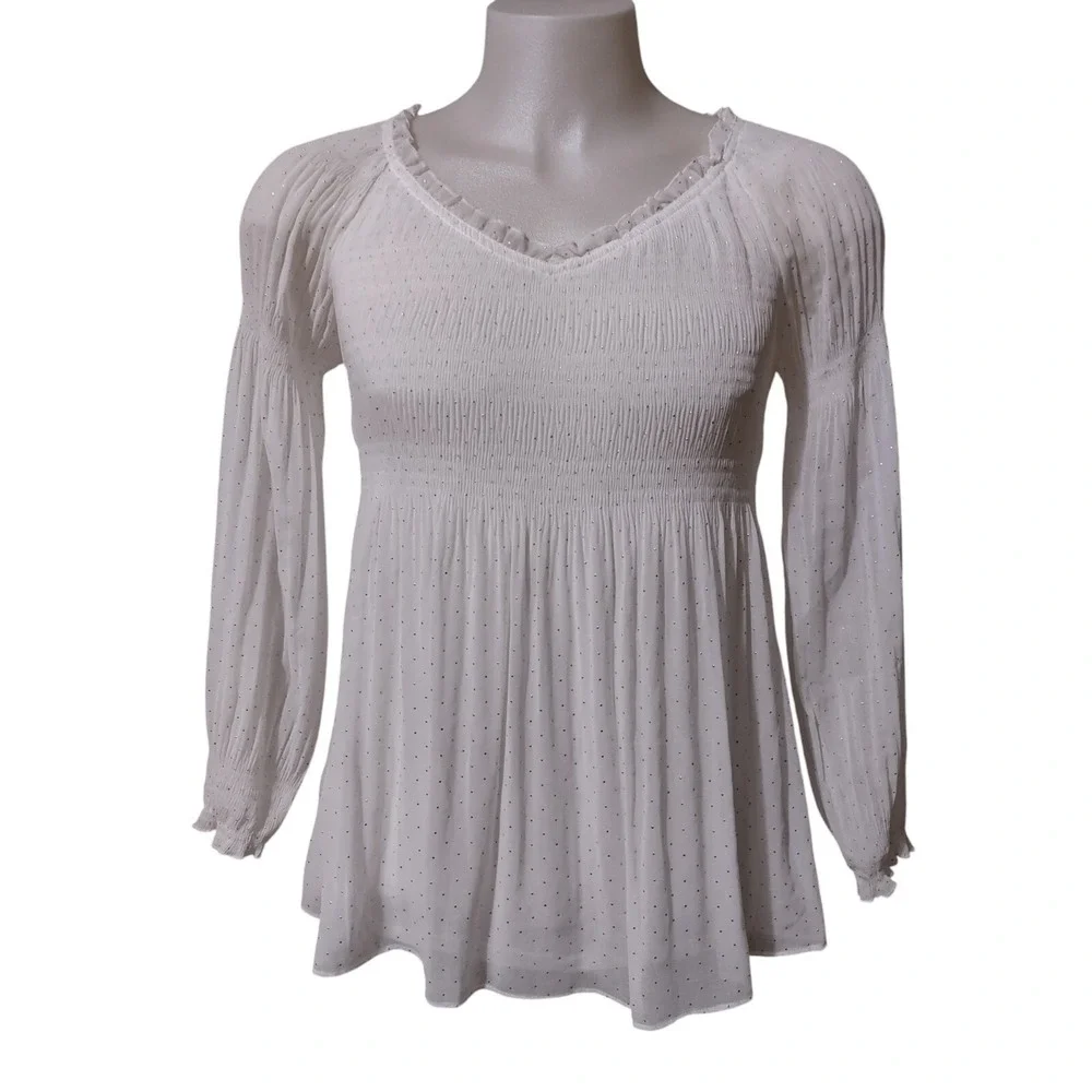 Valerie Stevens Shirt Women's Size Medium Long Sleeve Lined Holiday Glitz  White
